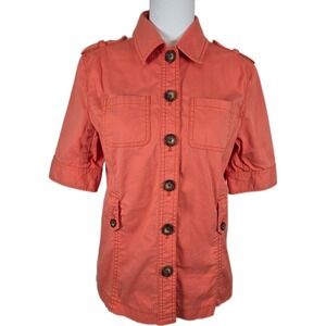 Nautica Women's Orange Utility Short Sleeve Safari Cotton/Spandex Top